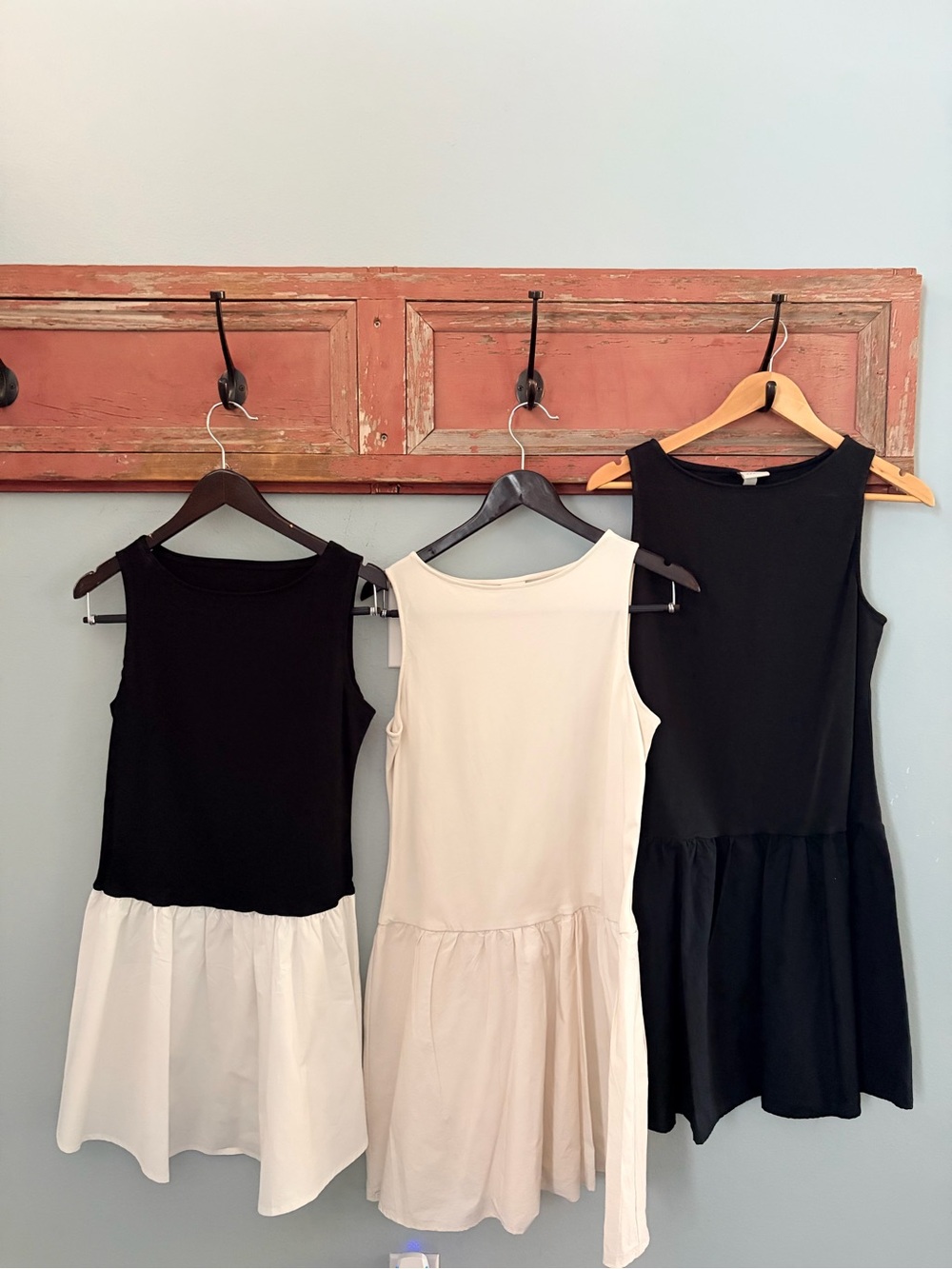 Sleeveless Drop-Waist Mini Dress Bundle- Black, Cream,  & Black & White